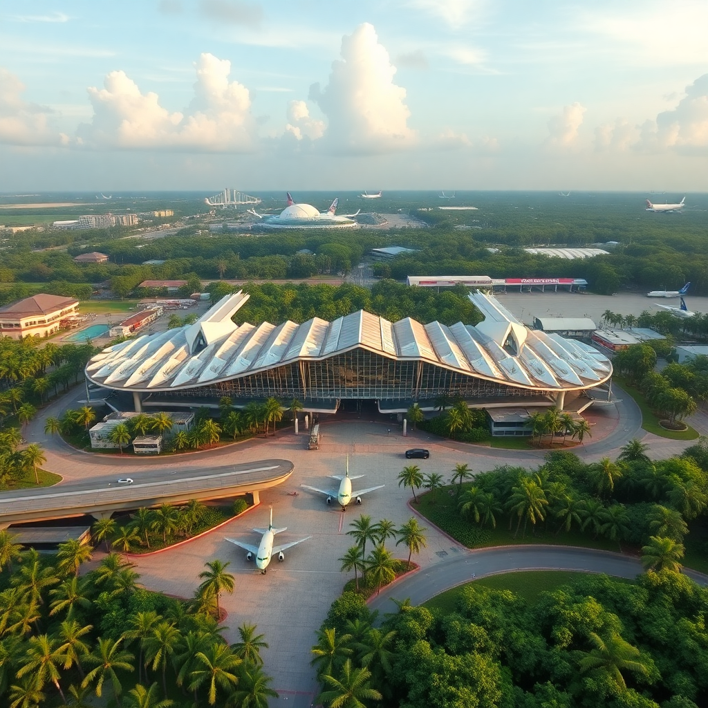 Singapore Changi airport terminal beautiful architecture tropical setting aerial view