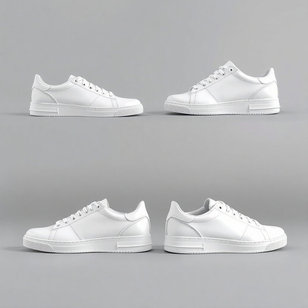 minimalist white sneakers multiple angles, product photography