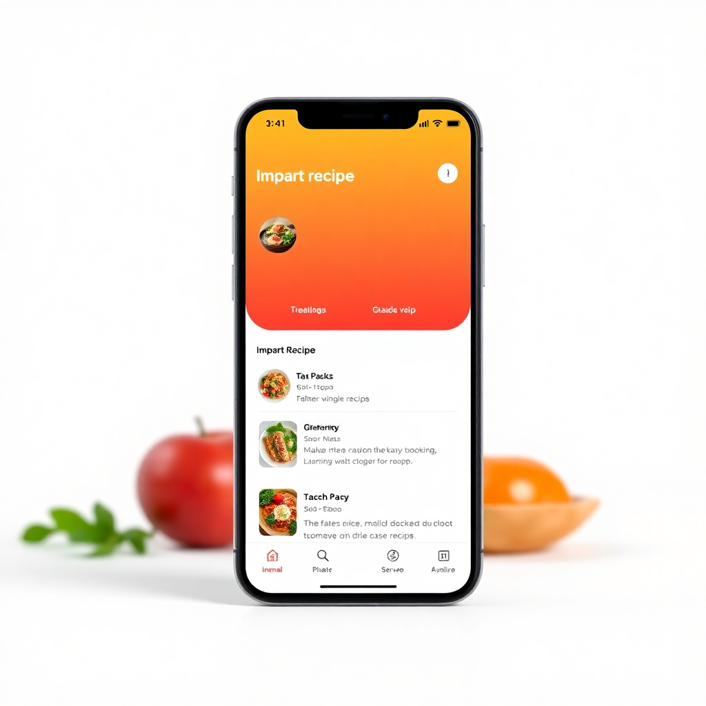Rind recipe app interface showing orange gradient header with import recipe screen
