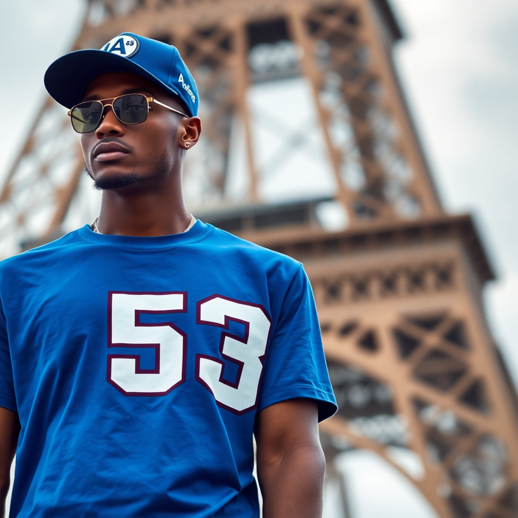 fashion model wearing blue tshirt...