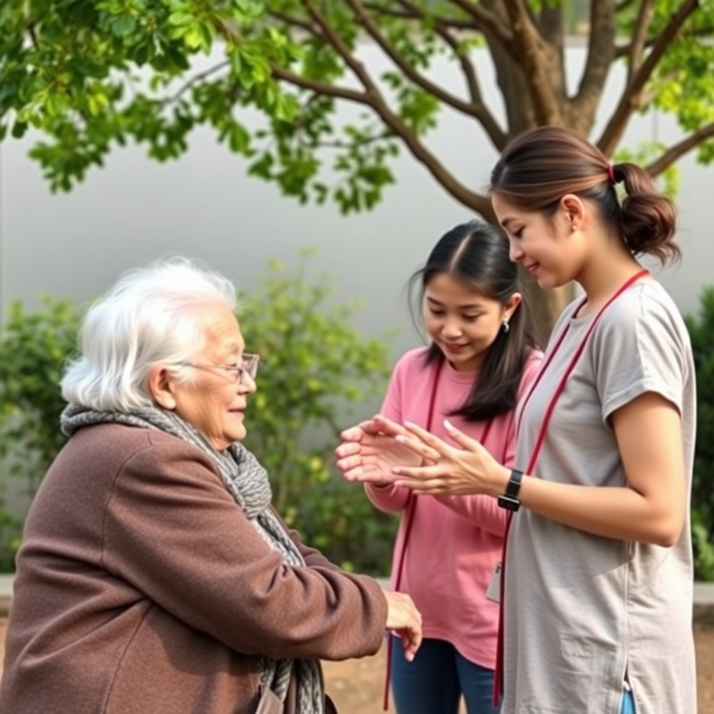community service, students volunteering, helping elderly people, social responsibility