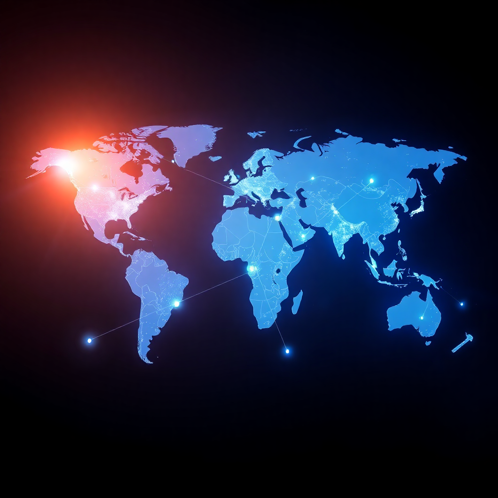 Global pharmaceutical supply chain network, digital world map with connection points