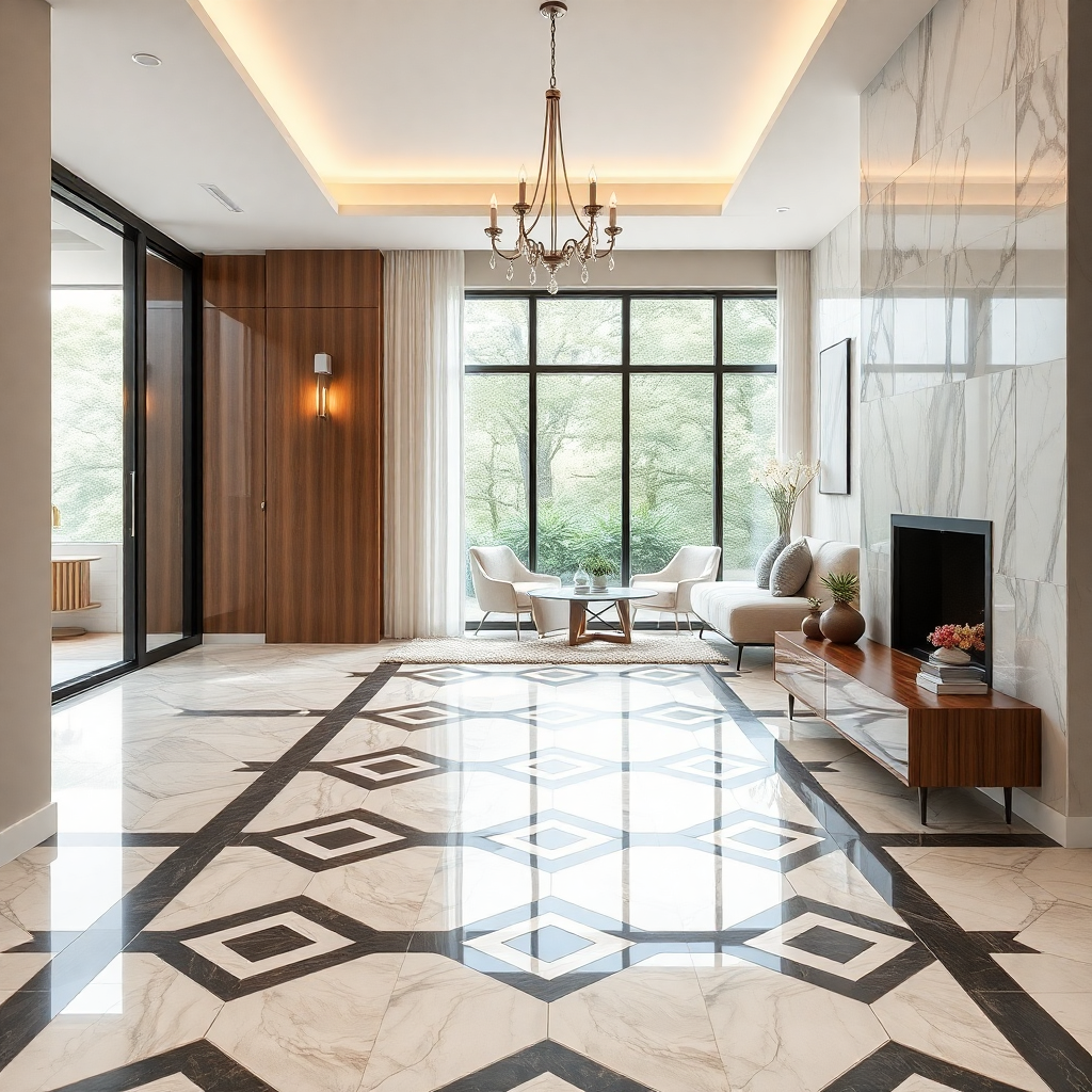 elegant ceramic tile floor installation in modern home with geometric patterns