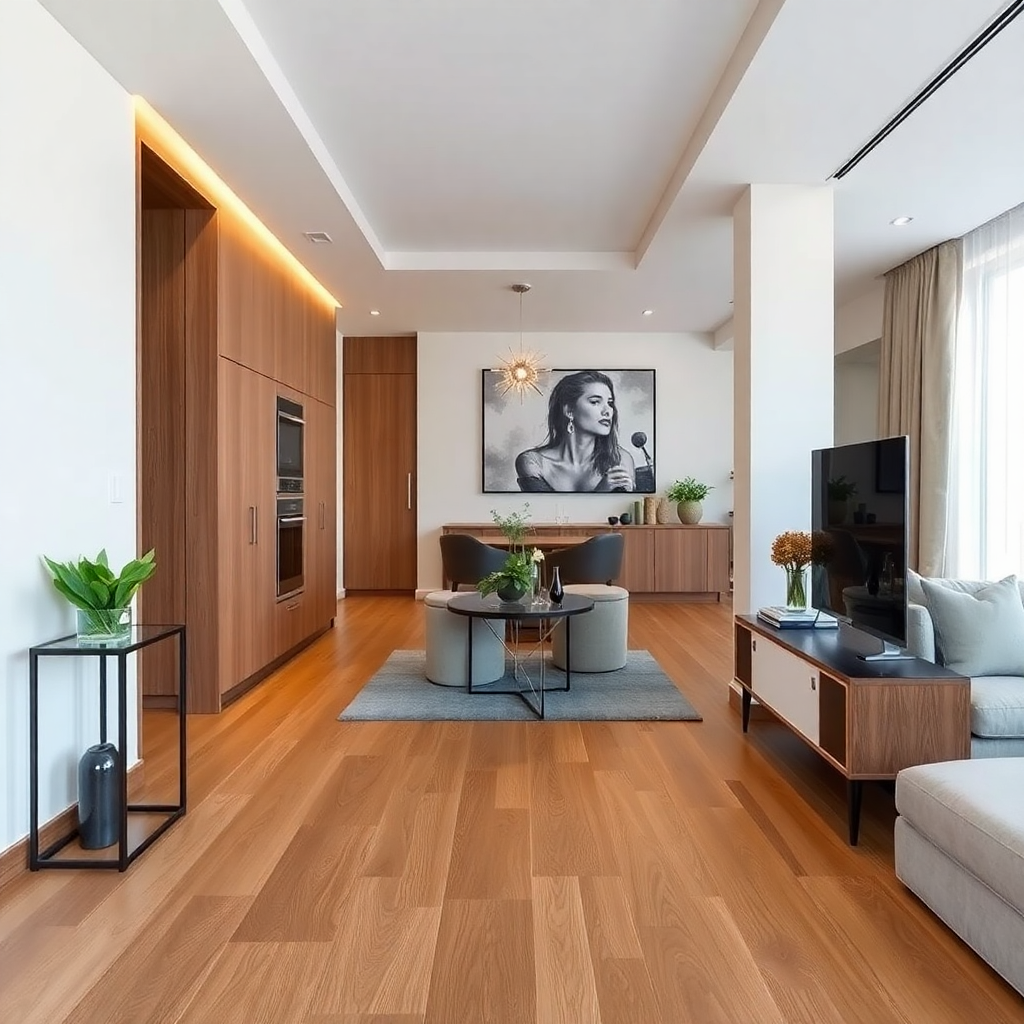 premium oak hardwood flooring in luxury apartment