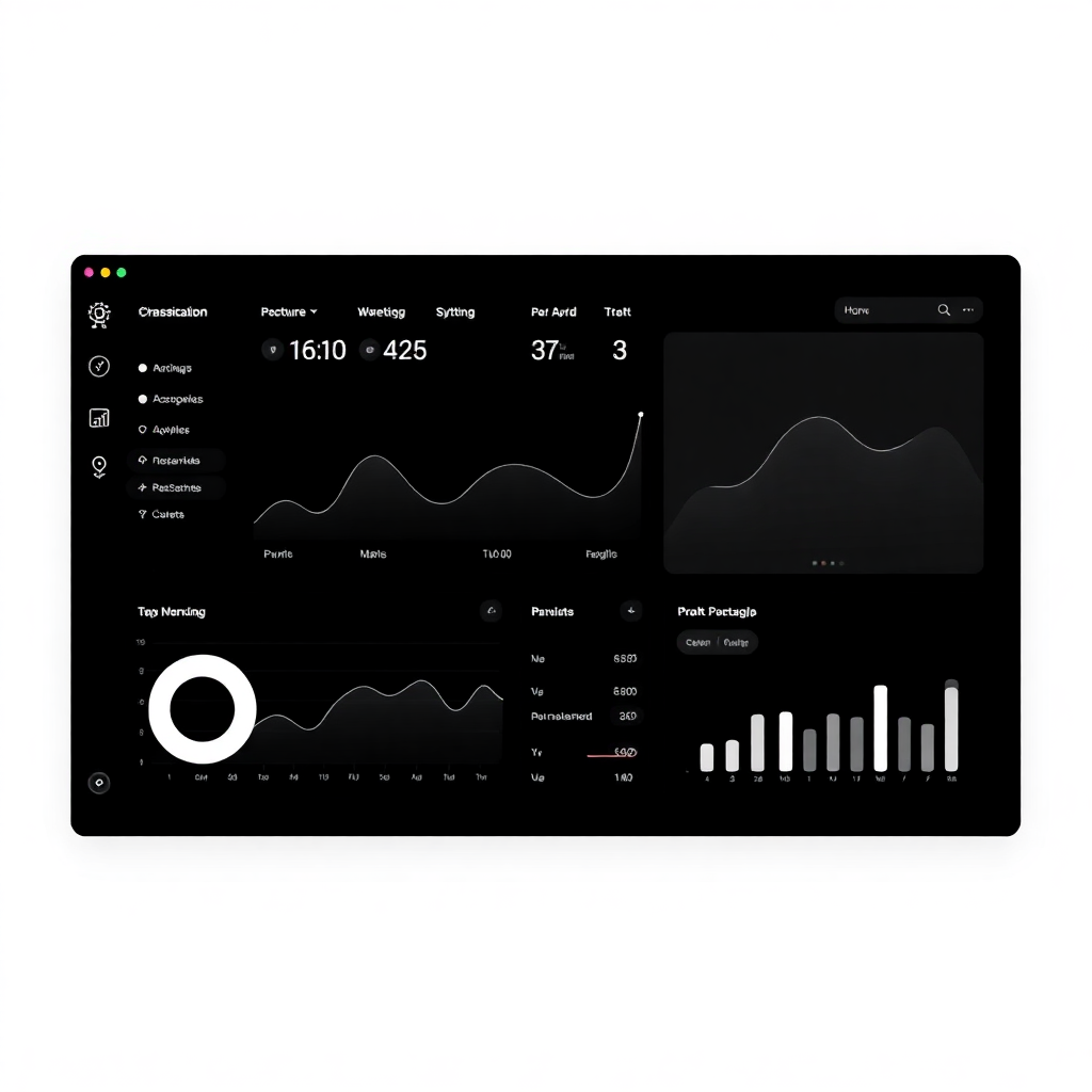 Abstract minimalist UI dashboard wireframe, high contrast black and white print style