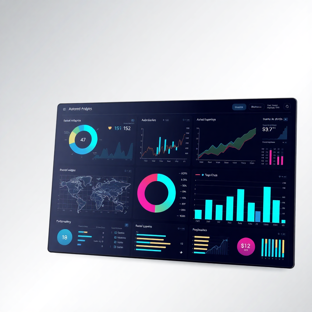 AI-powered analytics dashboard with machine learning data visualization, futuristic interface design