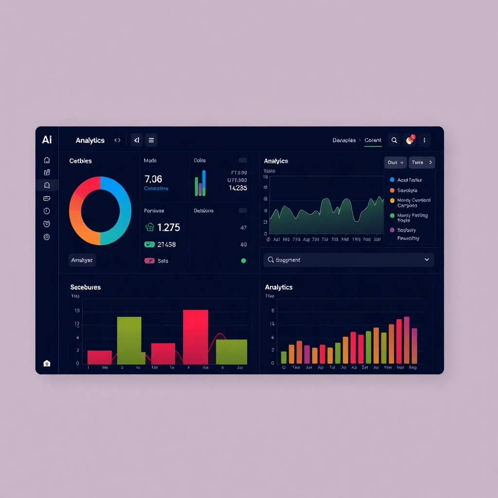 AI-powered analytics dashboard interface with data visualization charts