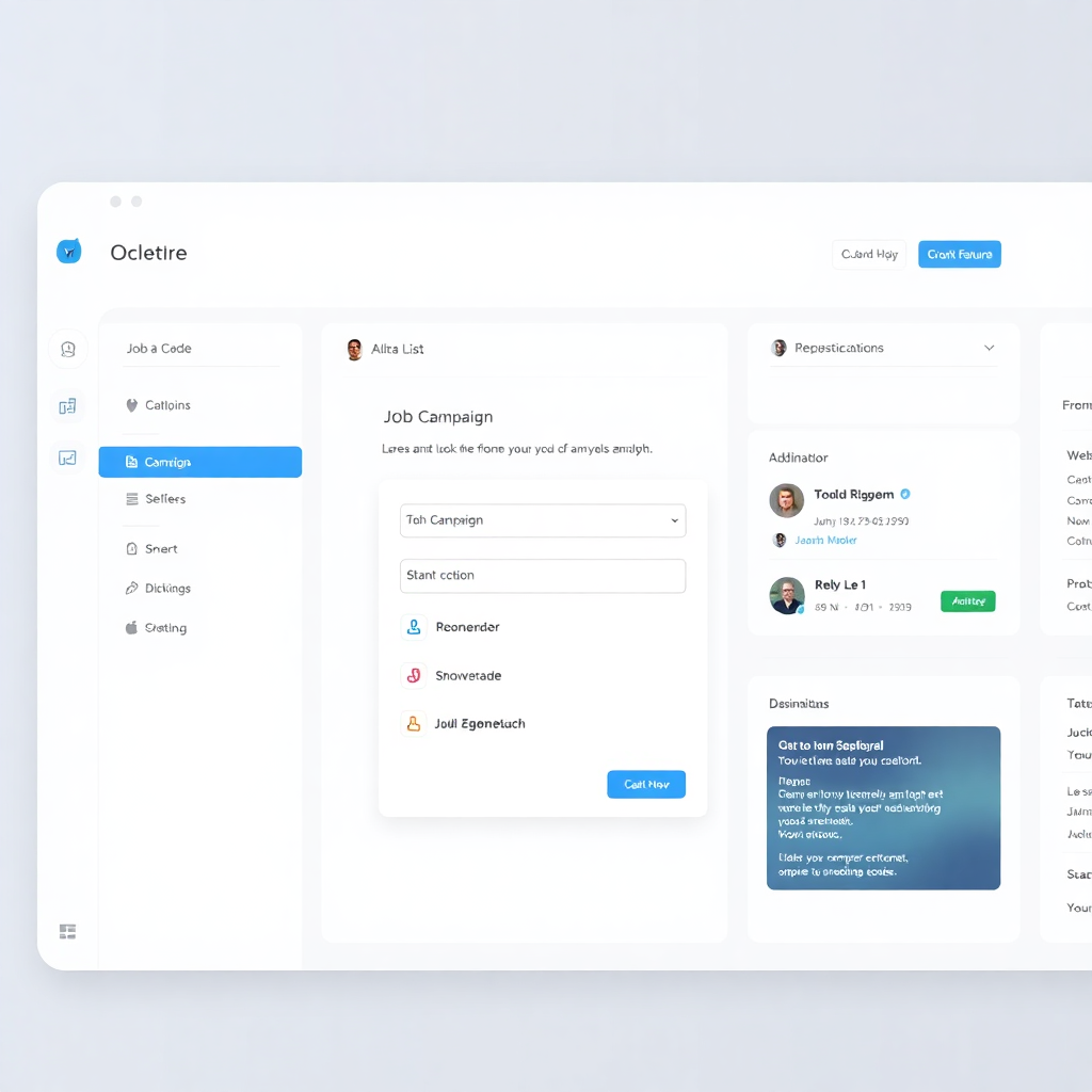 Modern SaaS dashboard interface showing job campaign creation form with AI features highlighted, minimal design