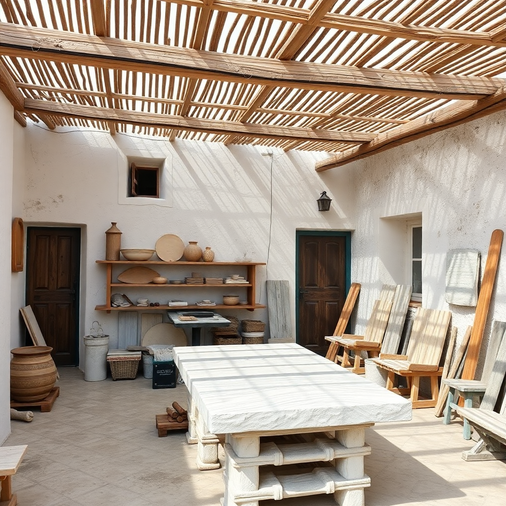 traditional Greek island architecture, Tinos marble craftsman workshop, artistic heritage environment
