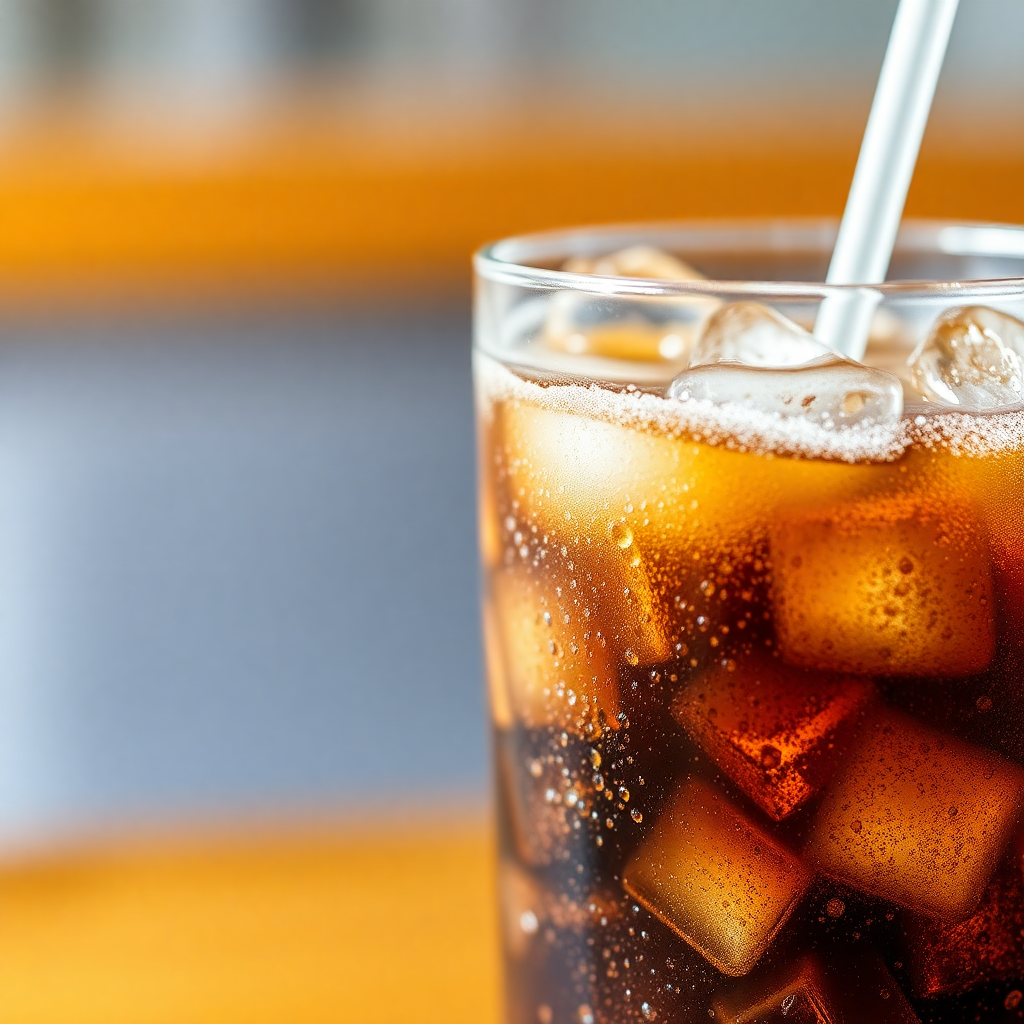 Iced cola drink with condensation on glass, refreshing beverage