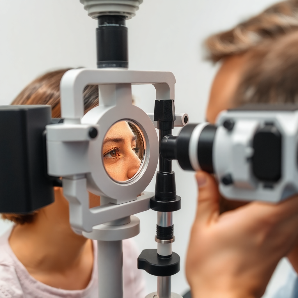 contact lens fitting consultation, close up of eye examination