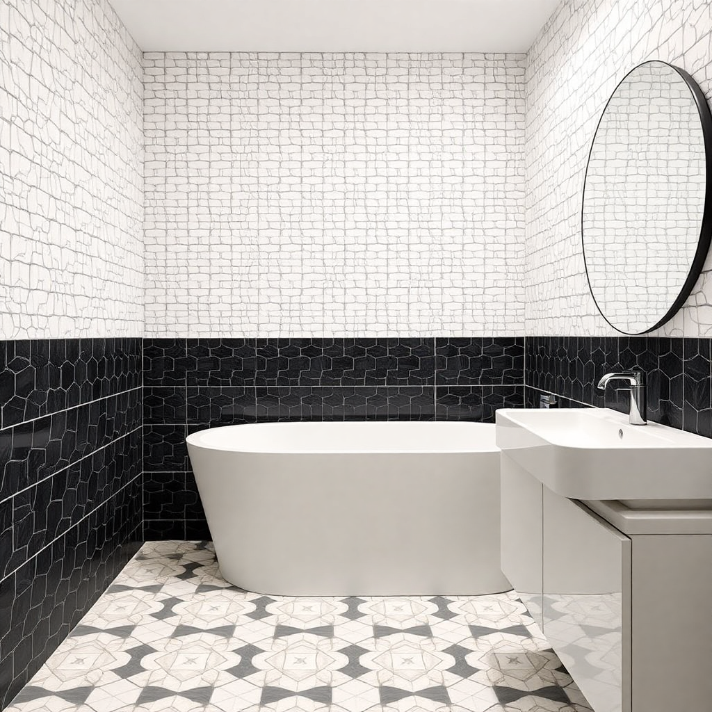 bathroom with geometric tiles