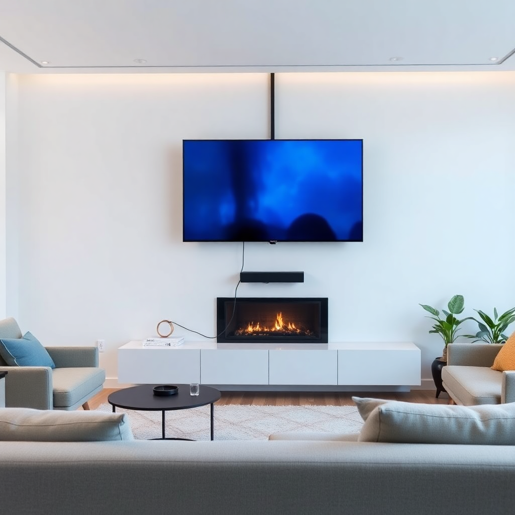 TV mounted above fireplace