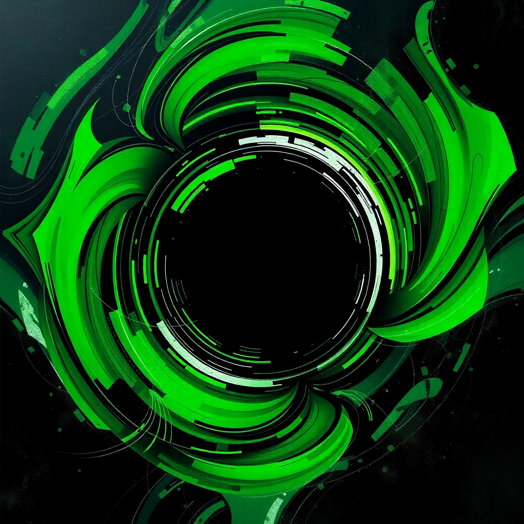 modern album cover art with vibrant green and black colors, abstract design
