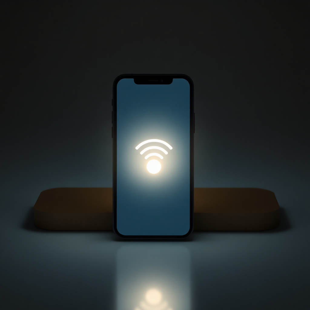 smartphone scanning NFC tag on a product, glowing effect, minimalist style