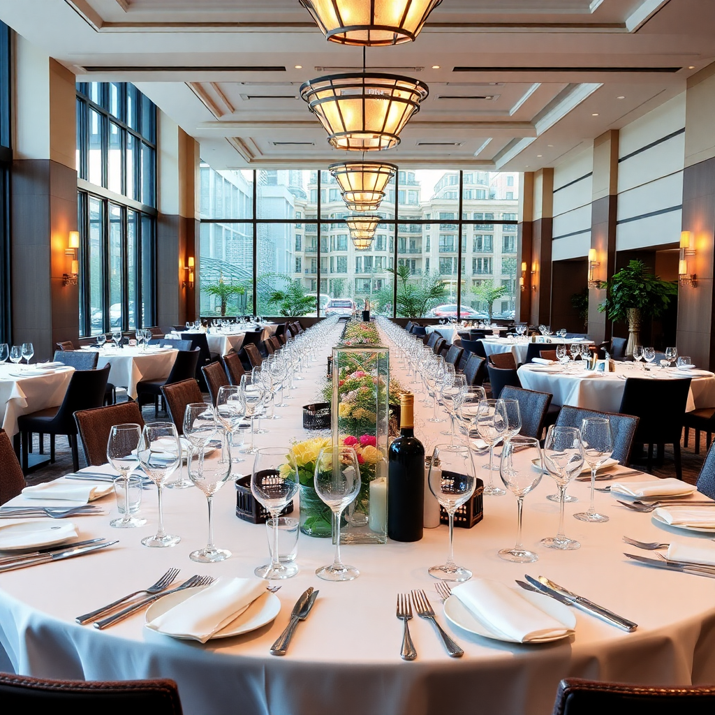 corporate dining event setup in upscale restaurant
