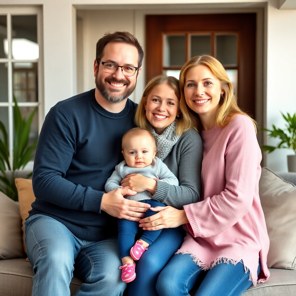 happy homeowner family portrait, peaceful and content