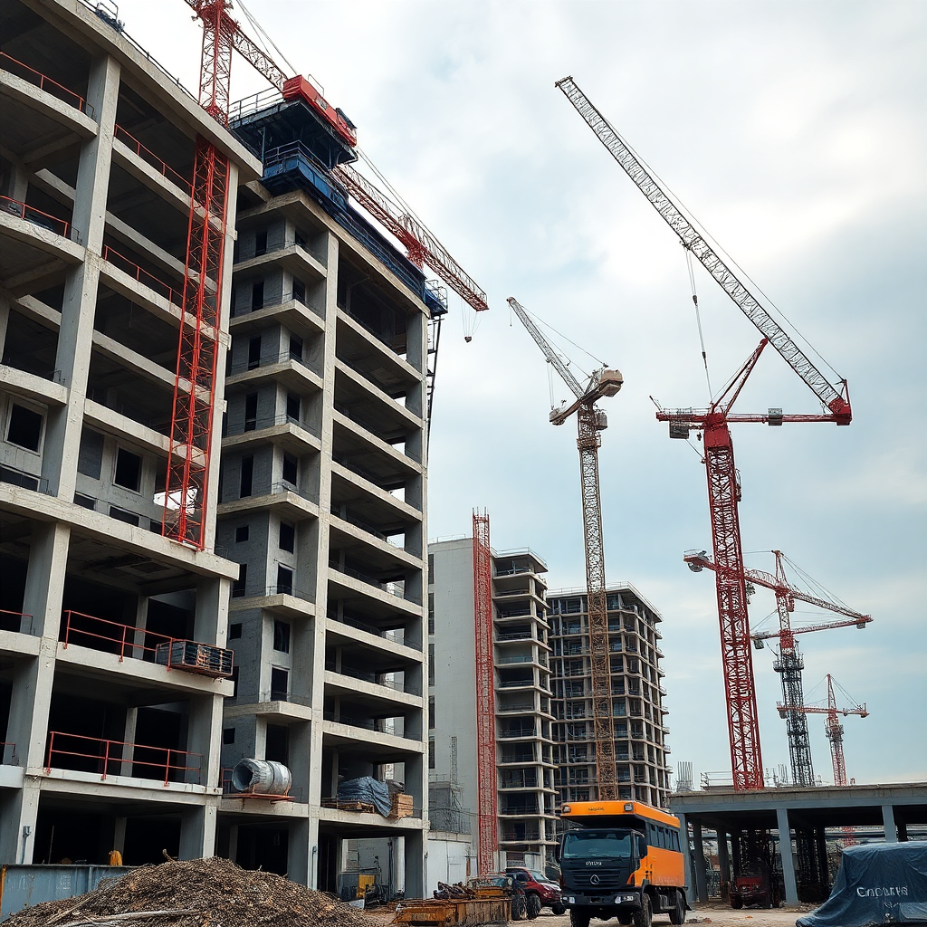Sitio de construcción con grúas y maquinaria