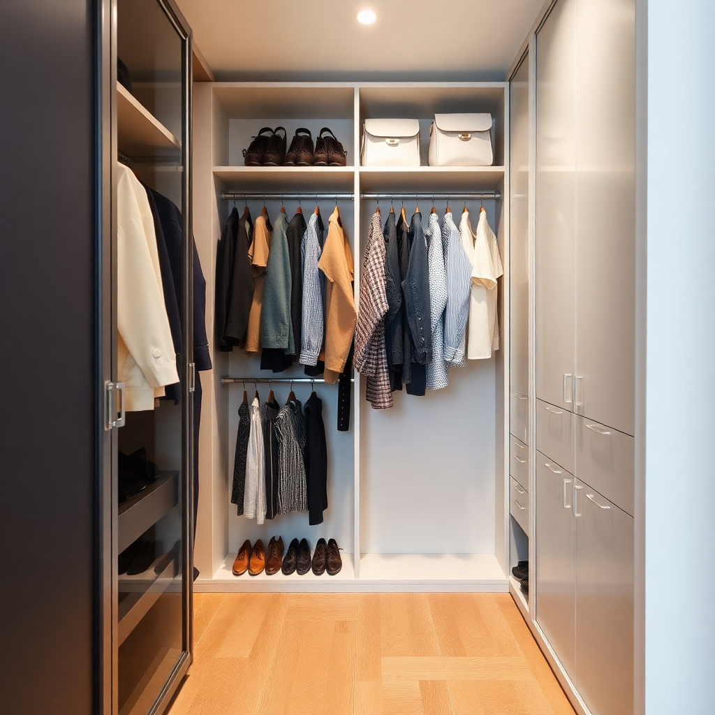 master wardrobe case study, busy couple storage solution, silent hardware, organized closet system, morning routine optimization
