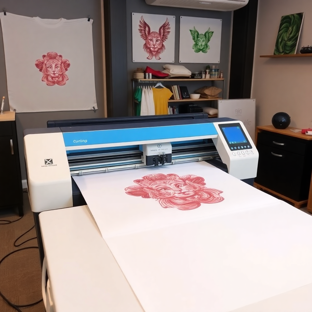 modern heat transfer vinyl machine with precision cutting technology in professional textile studio