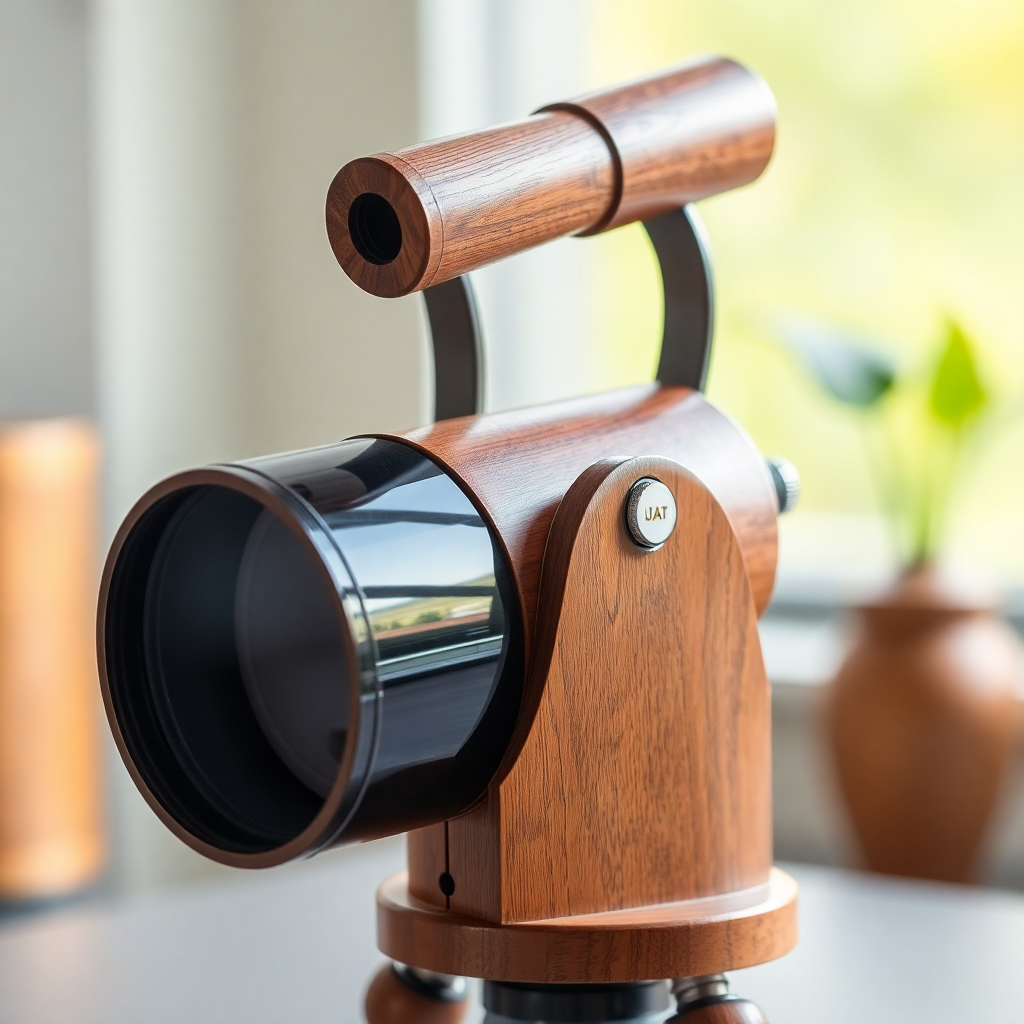 Wooden teleidoscope with a smooth, polished finish, lifestyle shot