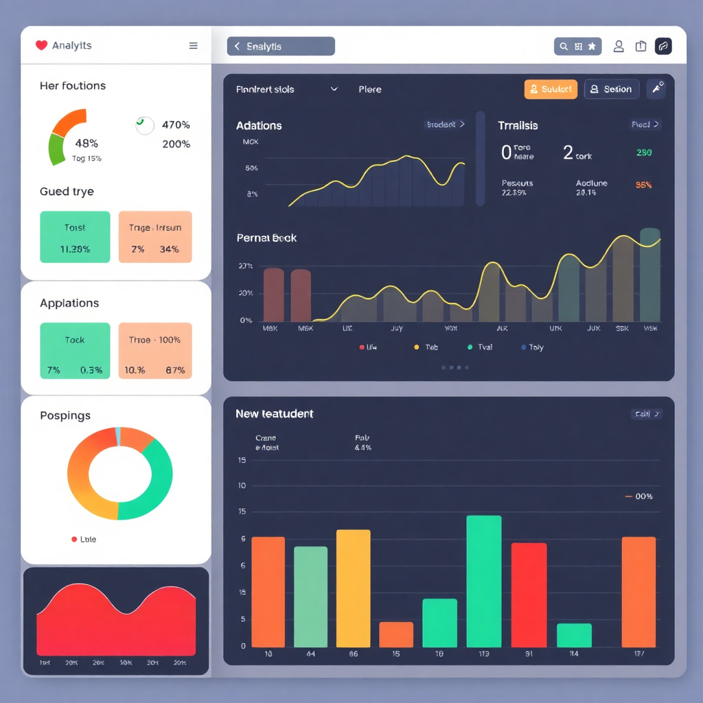 modern analytics dashboard with charts and graphs showing educational metrics and student performance, UI design