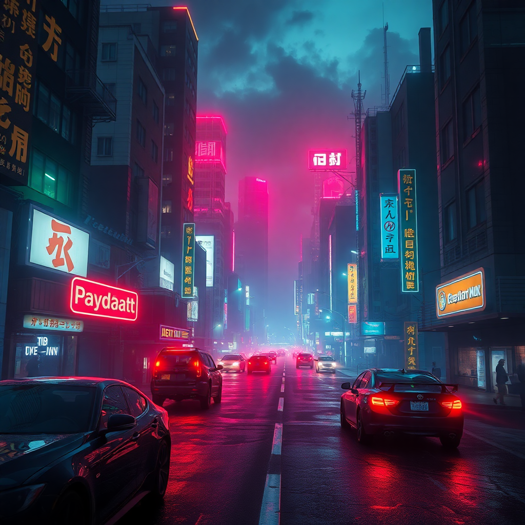 Cinematic cyberpunk city landscape
