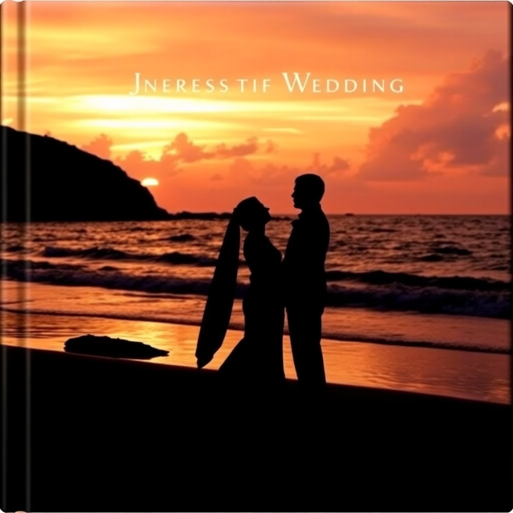 wedding album cover beach sunset couple silhouette