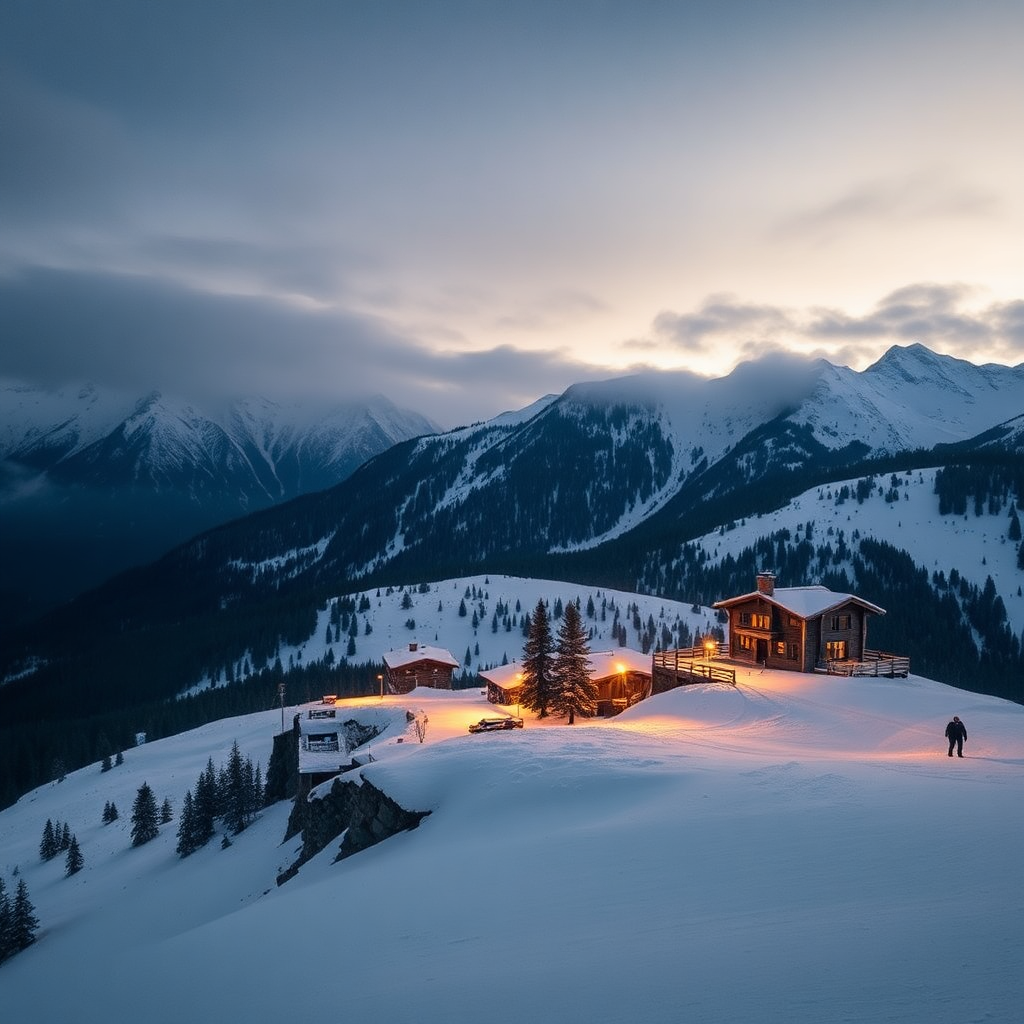 Pas de la Casa Andorra ski resort mountain slopes snow winter editorial photography dark cinematic champagne gold tones alpine terrain border France