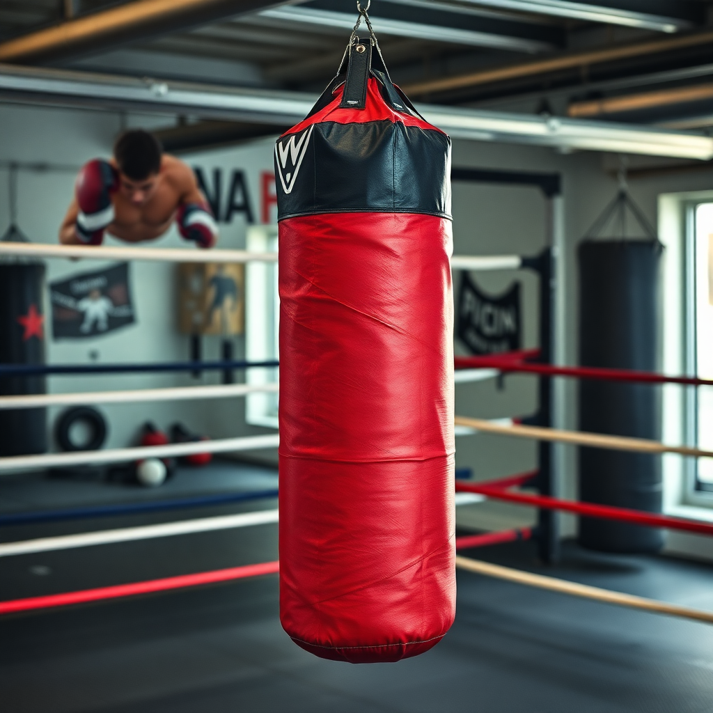 heavy punching bag in boxing gym