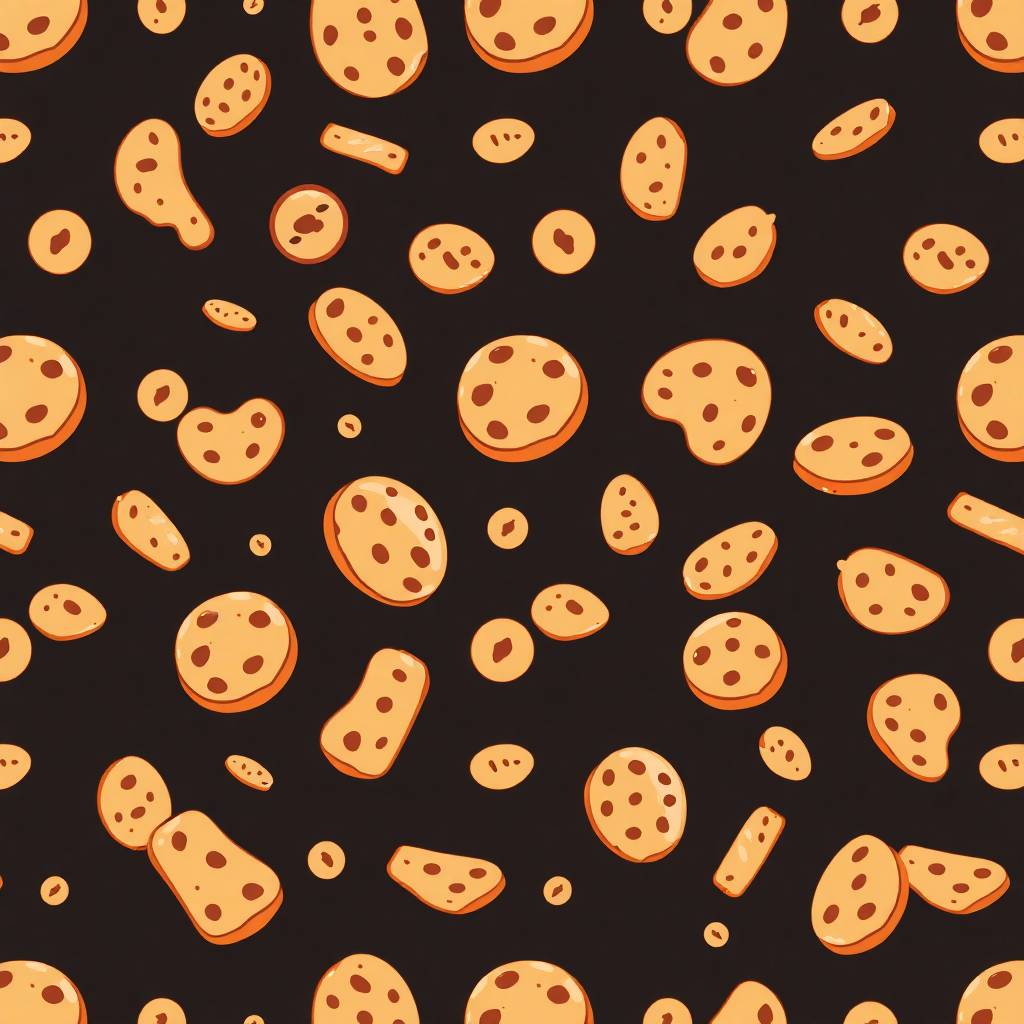 Seamless pattern of cookie illustrations on dark background