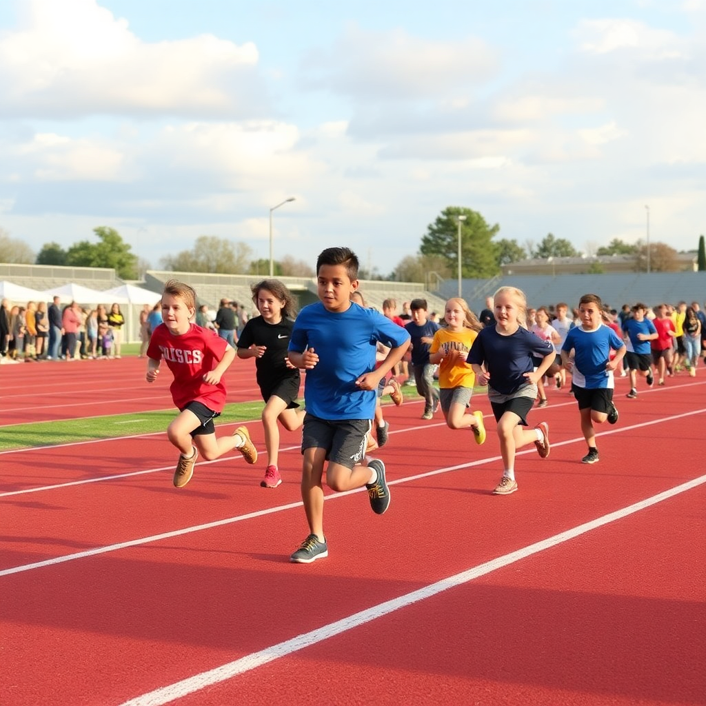 school sports day with students running track and field events