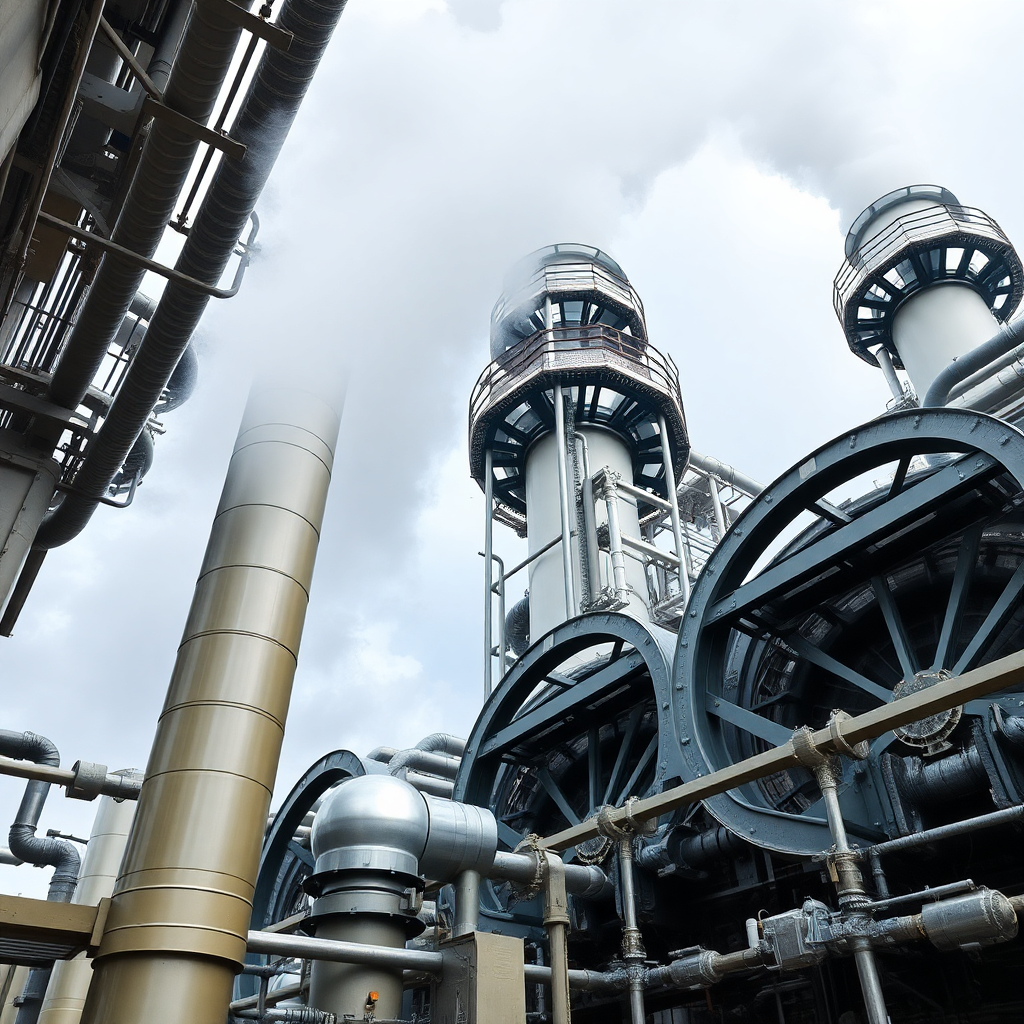 natural gas pipeline infrastructure with distribution systems, industrial photography, high detail