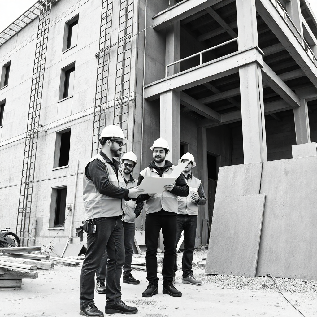 close up of carpet roll and installation tools, black and white photography, professional craftsmanship, industrial style