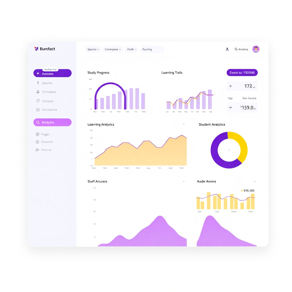 Dashboard de desempenho mostrando gráficos de progresso e análise de estudo