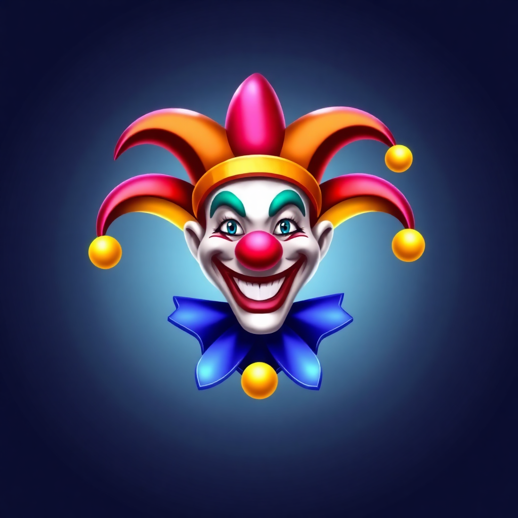 casino slot game icon joker jester, colorful hat, carnival theme