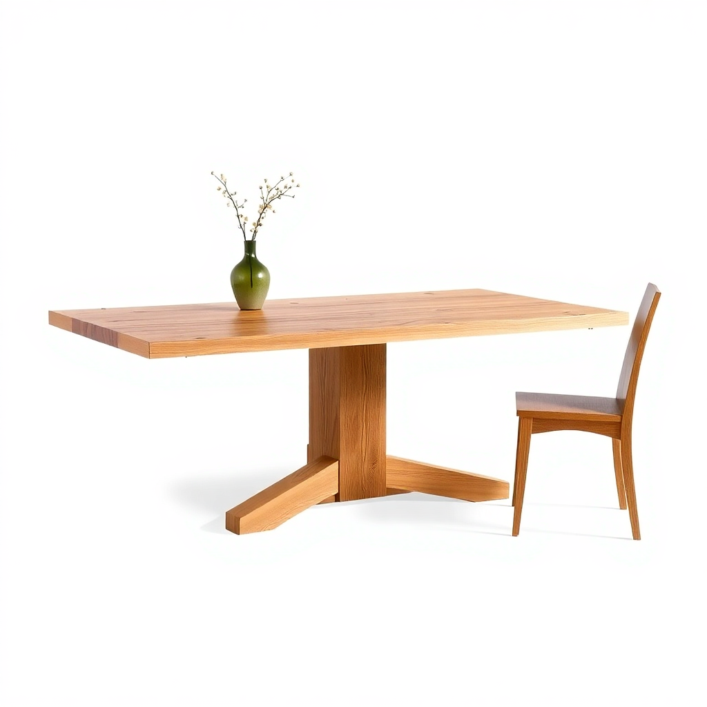 oak wood dining table product image on white background