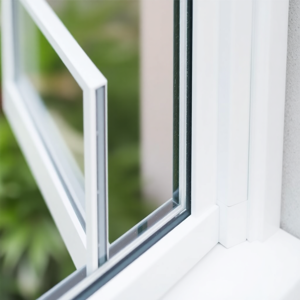 strong durable UPVC window frame close-up, weatherproof construction