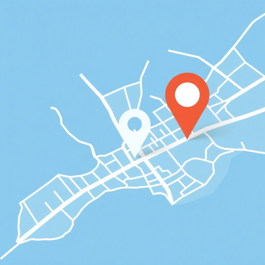 map view of city location pin marker, navigation interface, clean modern map design