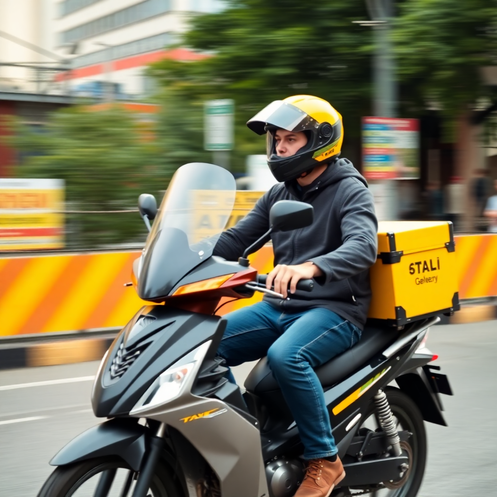 motorcycle taxi rider with helmet modern urban delivery service