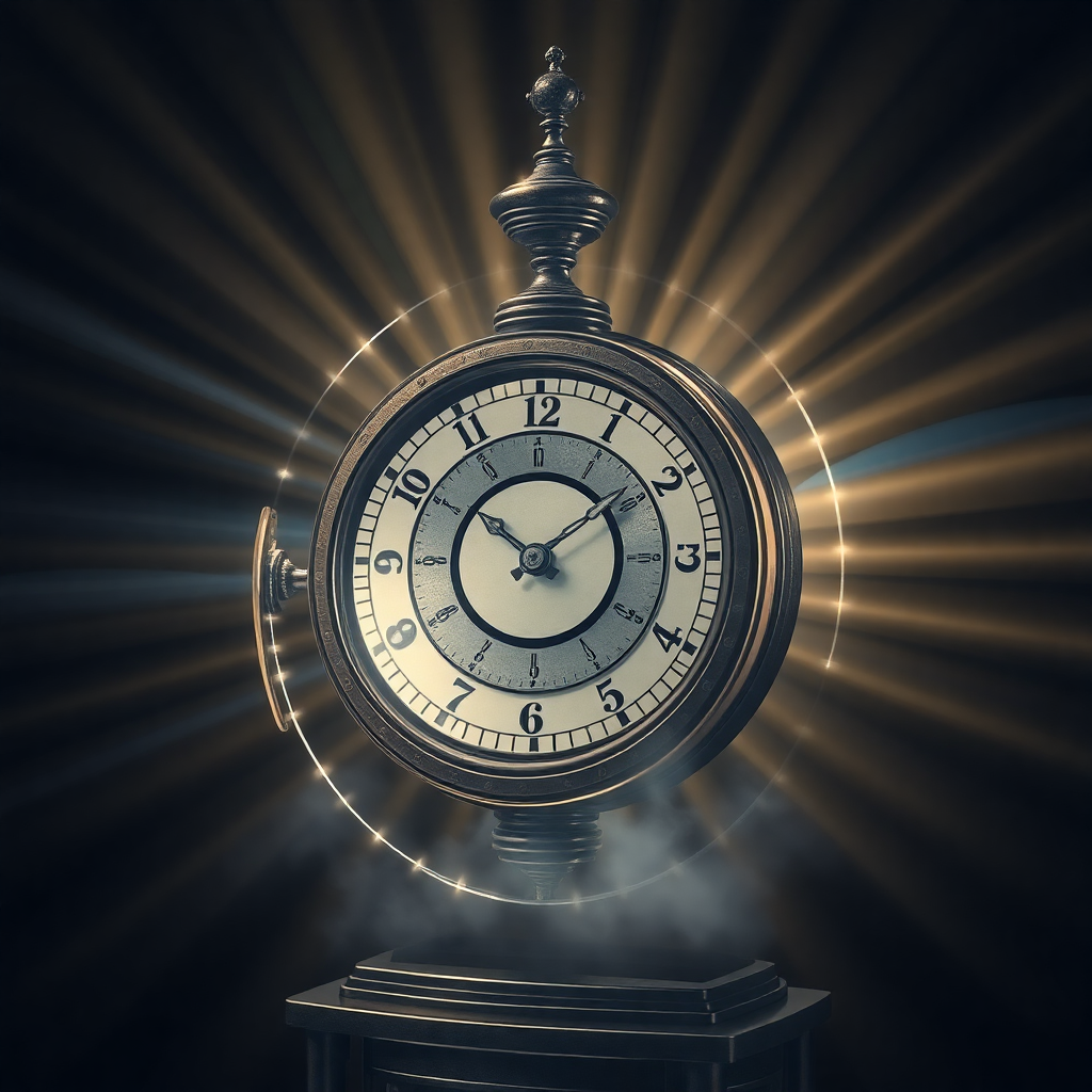 time travel machine with clock gears and light beams