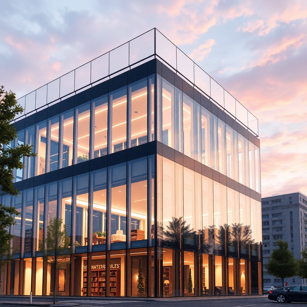 modern office building construction, commercial construction project, glass facade building