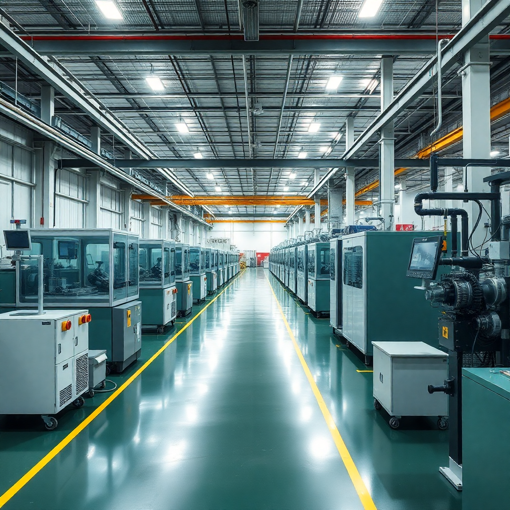 industrial factory floor with machinery and production equipment
