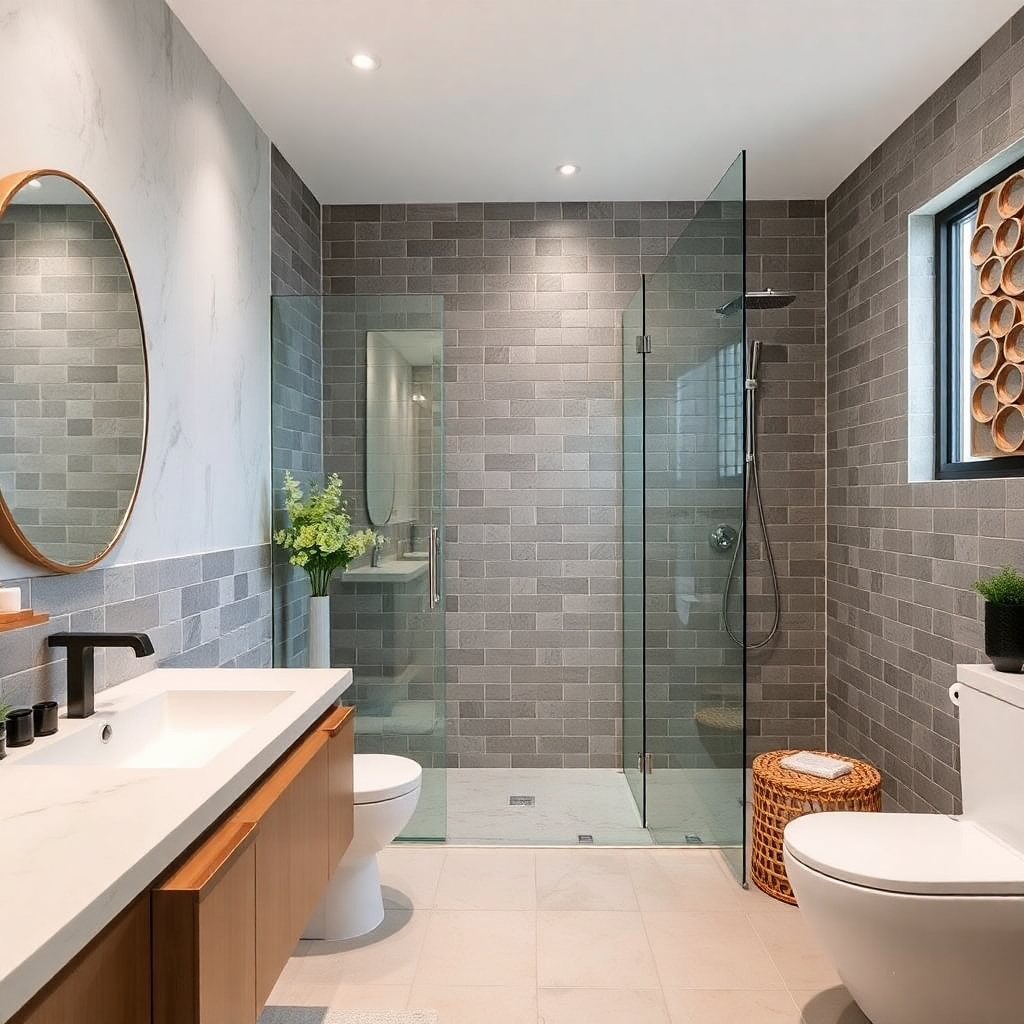 modern bathroom renovation with tiles and fixtures