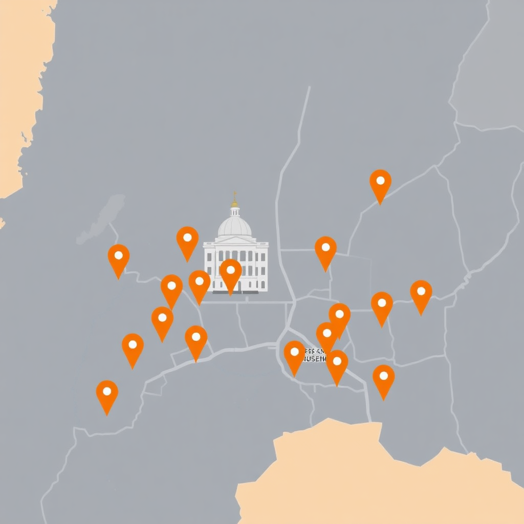 proximity map showing museums, landmarks and attractions around a property with orange markers, cultural points of interest on map