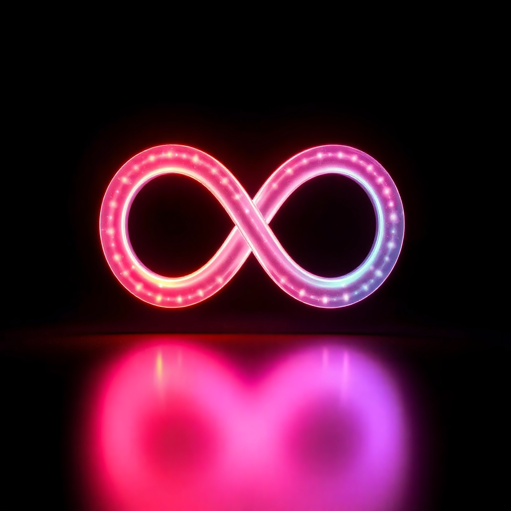 infinity symbol glowing, lifetime access concept, forever, premium quality