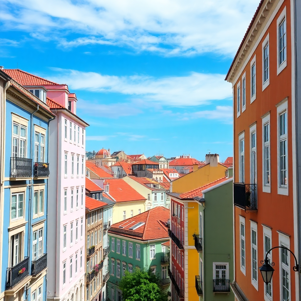 beautiful view of Lisbon Portugal colorful streets and buildings, travel photography