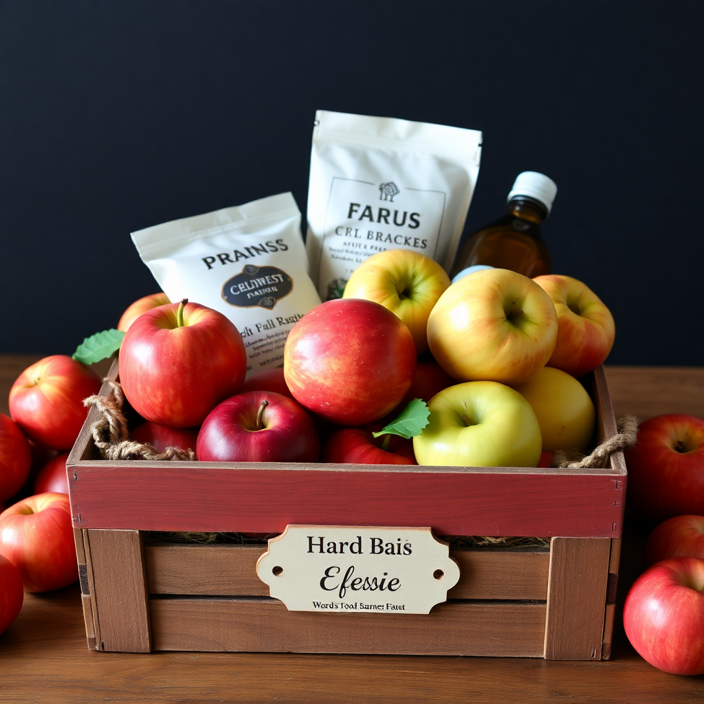 gift basket apples rustic wooden box farm products