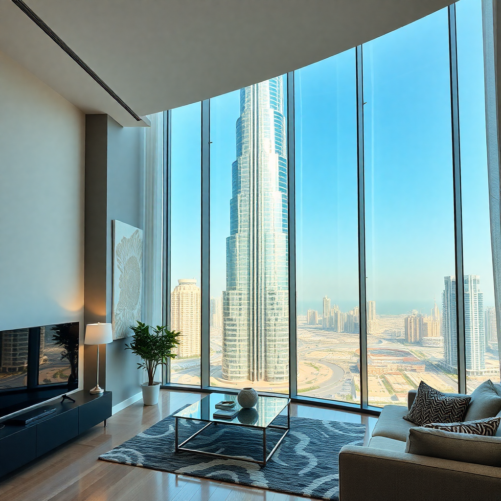 modern apartment interior dubai downtown view burj khalifa
