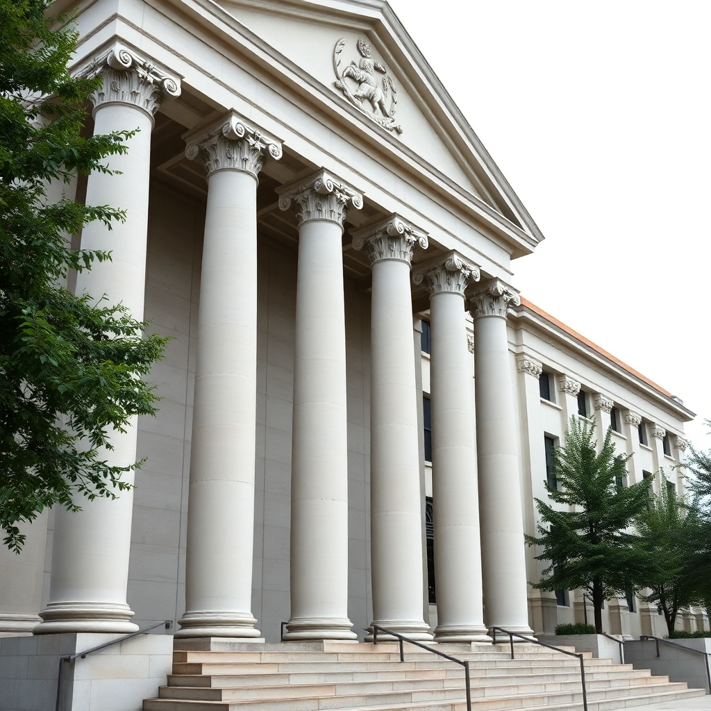 government building facade with columns, official architecture, professional photography